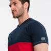 Ombre Men's tricolor T-shirt with wide stripes - navy blue and white