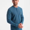 Ombre Men's waffle knit longsleeve fastened at the neck - blue denim