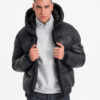 Ombre Men's warm puffer jacket with welts - black