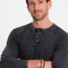 Ombre Men's wash henley longsleeve with raglan sleeves - black
