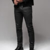 Ombre Men's waxed denim SLIM FIT pants - black