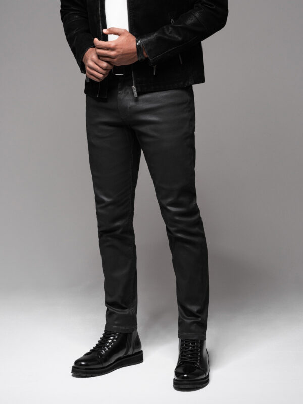 Ombre Men's waxed denim SLIM FIT pants - black