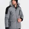 Ombre Men's winter jacket with adjustable hood with detachable fur - grey and black