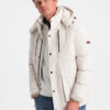 Ombre Men's winter jacket with detachable hood and cargo pockets - cream