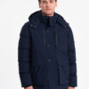Ombre Men's winter jacket with detachable hood and cargo pockets - navy blue