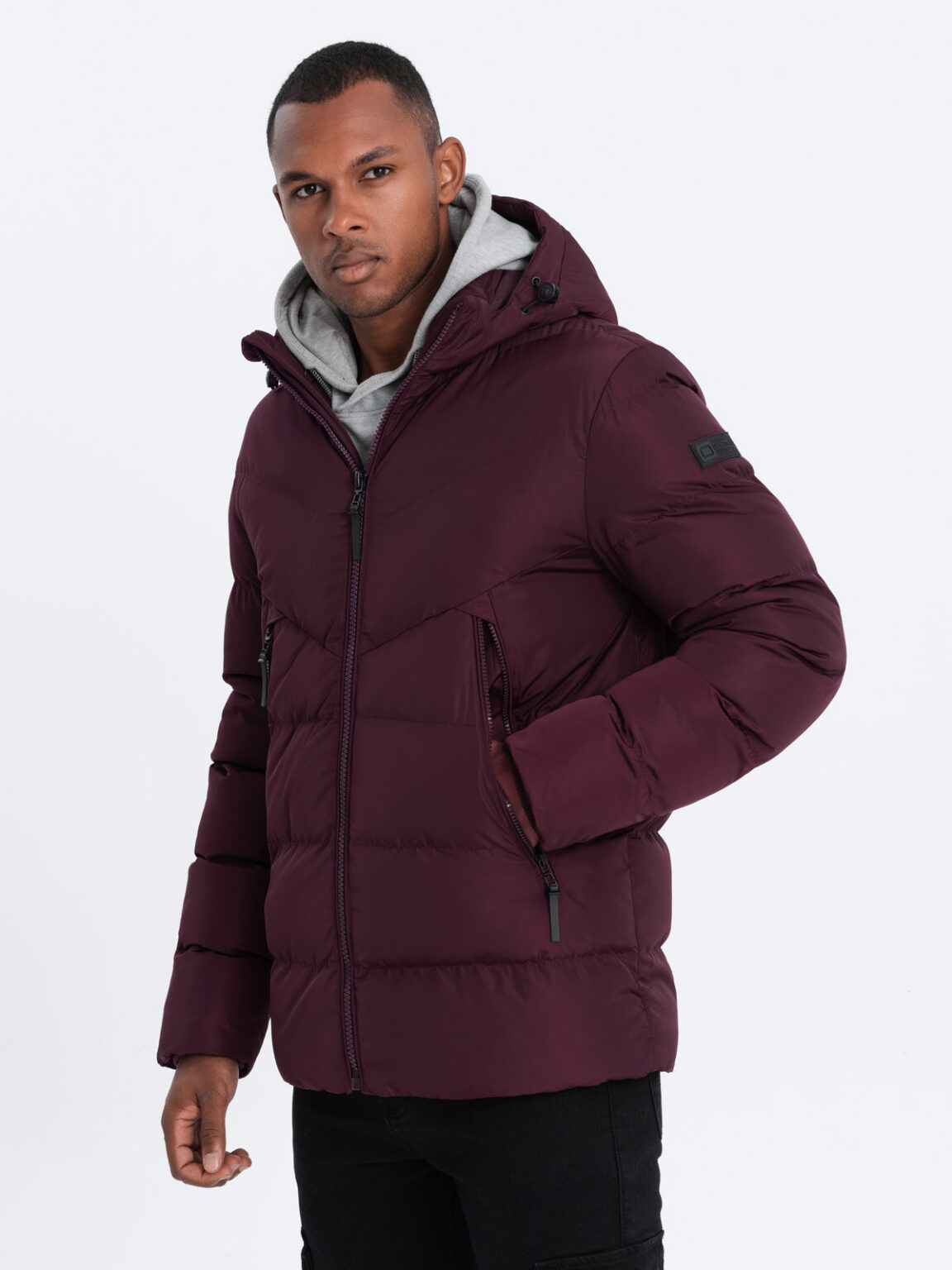 Ombre Men's winter jacket with unusual quilting - maroon