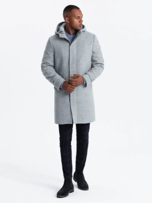 Ombre Monochrome long men's hooded coat - grey melange