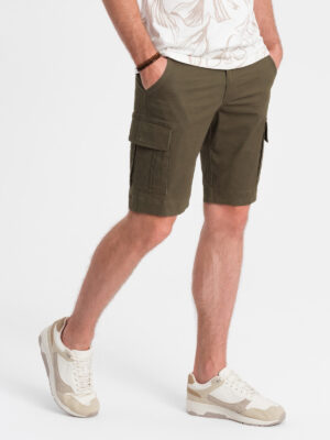 Ombre One-color men's shorts with cargo pockets - dark olive Ombre One-color men's shorts with cargo pockets - dark olive