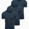 Ombre Set of men's BASIC cotton shirts with round neckline - 3x navy blue