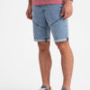 Ombre Turn-up denim men's short shorts with stitching - light blue