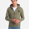 Ombre Unzipped men's sweatshirt with hood and patch - olive