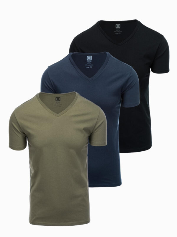 Ombre V-neck BASIC men's cotton t-shirt set - black/ navy/dark olive