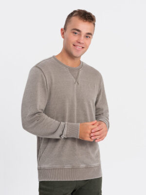 Ombre Washed men's sweatshirt with decorative stitching at the neckline - beige Ombre Washed men's sweatshirt with decorative stitching at the neckline - beige