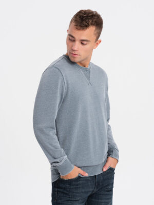 Ombre Washed men's sweatshirt with decorative stitching at the neckline - light blue Ombre Washed men's sweatshirt with decorative stitching at the neckline - light blue