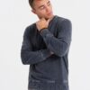 Ombre Washed men's sweatshirt with decorative stitching at the neckline - navy blue