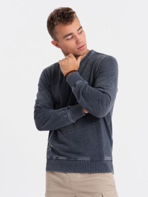 Ombre Washed men's sweatshirt with decorative stitching at the neckline - navy blue Ombre Washed men's sweatshirt with decorative stitching at the neckline - navy blue
