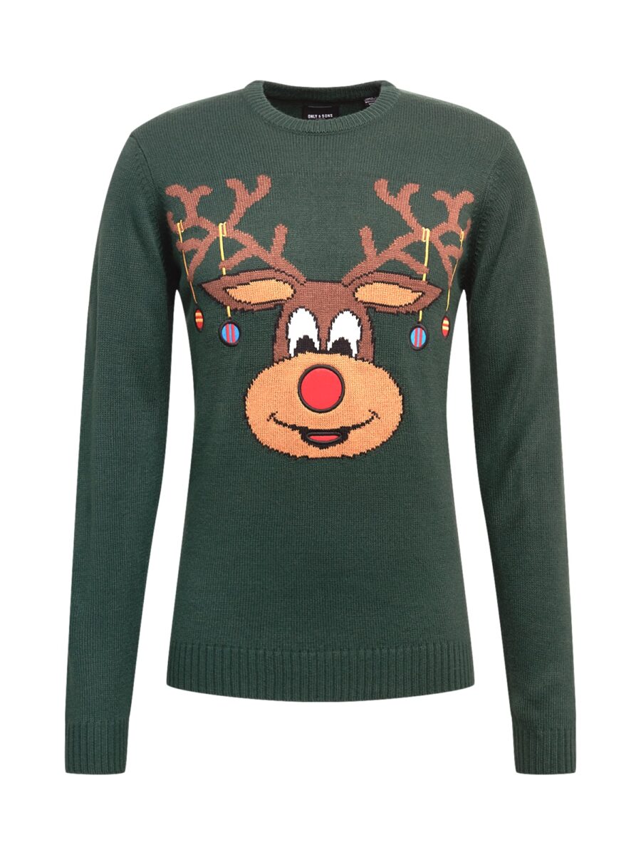 Only & Sons Pulóver 'XMAS'  kék / barna / világosbarna / sötétzöld / piros-hu