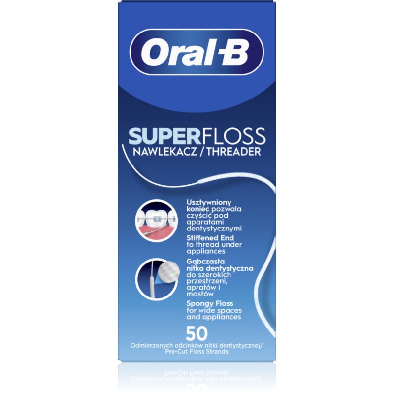 Oral B Super Floss fogselyem fogszabályzó és implantátumok tisztításához 50 db-Eredeti
