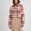 Orange-Beige Checkered Cropped Shirt Noisy May Flanny - Women