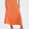 Orange Ladies Satin Maxi Skirt JDY Fifi - Ladies