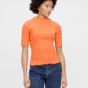 Orange T-shirt with stand-up collar Pieces Nukisa - Women