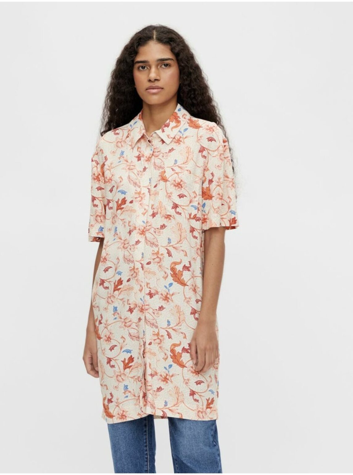Orange-cream patterned long shirt . OBJECT Obdulia - Women