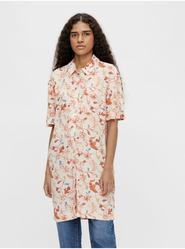 Orange-cream patterned long shirt . OBJECT Obdulia - Women