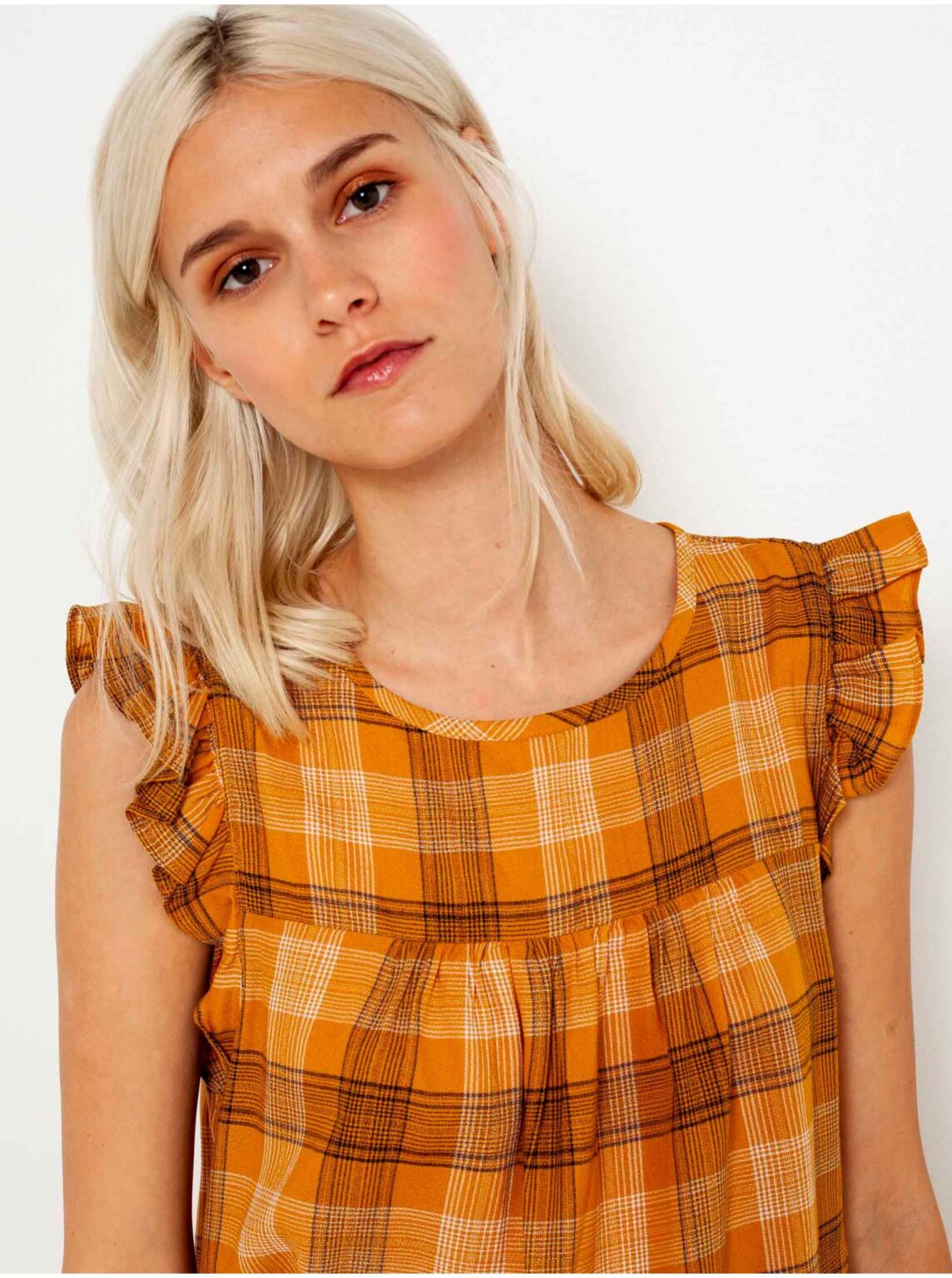 Orange plaid blouse CAMAIEU - Ladies