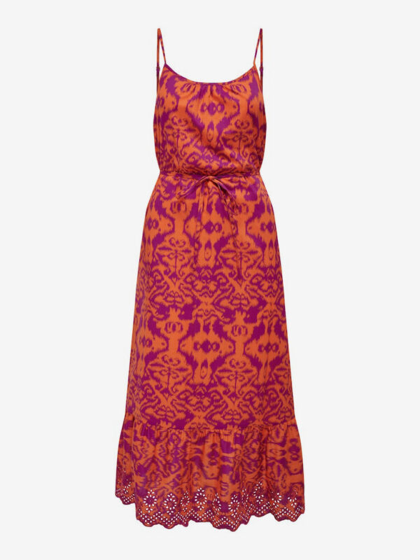 Orange women's patterned midi dress ONLY Lou