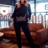 Ordinary women's tracksuit with asymmetrical black sweatshirt