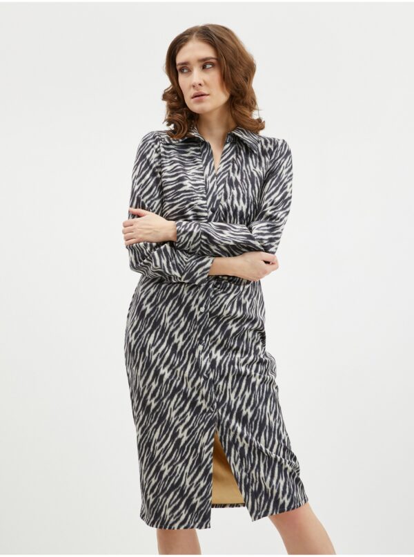 Orsay Beige-Black Lady's Patterned Suede Shirt Dress ORSA - Ladies