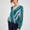 Orsay Blue-Green Ladies Striped Satin Blouse - Women