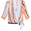 Orsay Blue-Orange Striped Wrap Blouse with Three-Quarter Sleeve - Women