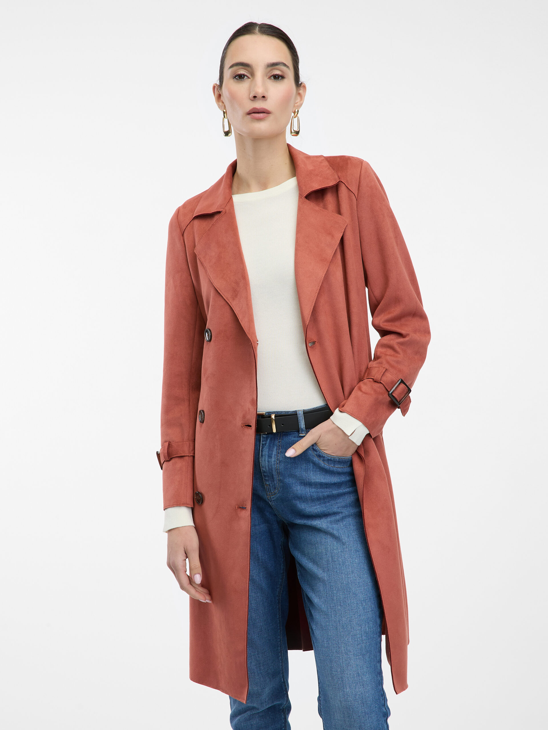 Orsay Brick Suede Trench Coat - Women