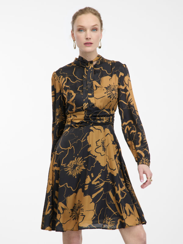 Orsay Brown-Black Women Floral Satin Dress - Women