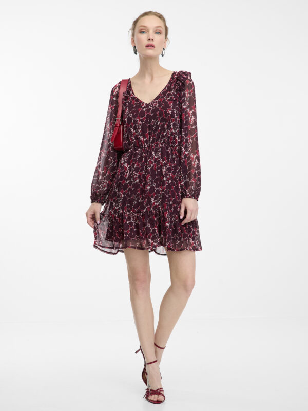 Orsay Burgundy Ladies Patterned Dress - Women