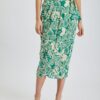 Orsay Cream-Green Ladies Patterned Wrap Midi Skirt with Linen - Women