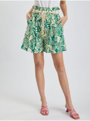 Orsay Creamy Green Women's Patterned Shorts with Linen - Women
