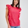Orsay Dark pink women's t-shirt with ruffles - Women's