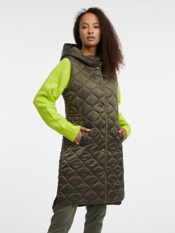 Orsay Khaki Ladies Long Quilted Vest - Women