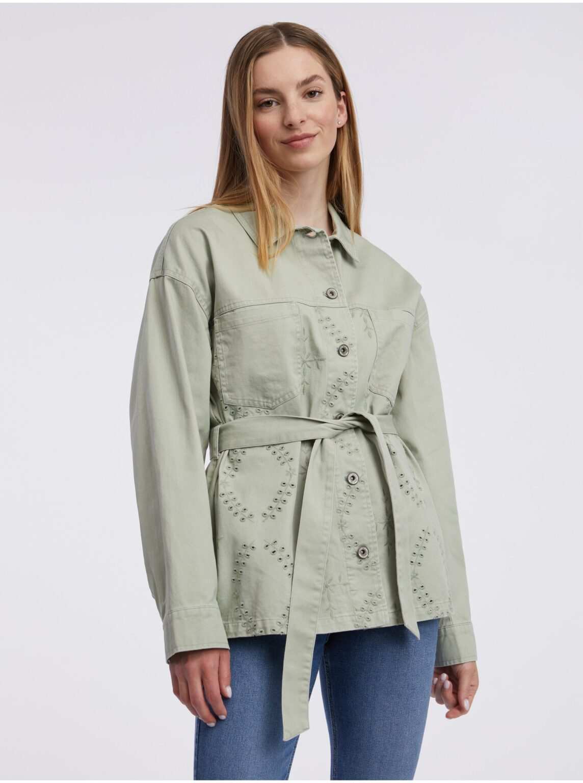 Orsay Light green women's patterned denim jacket - Women's
