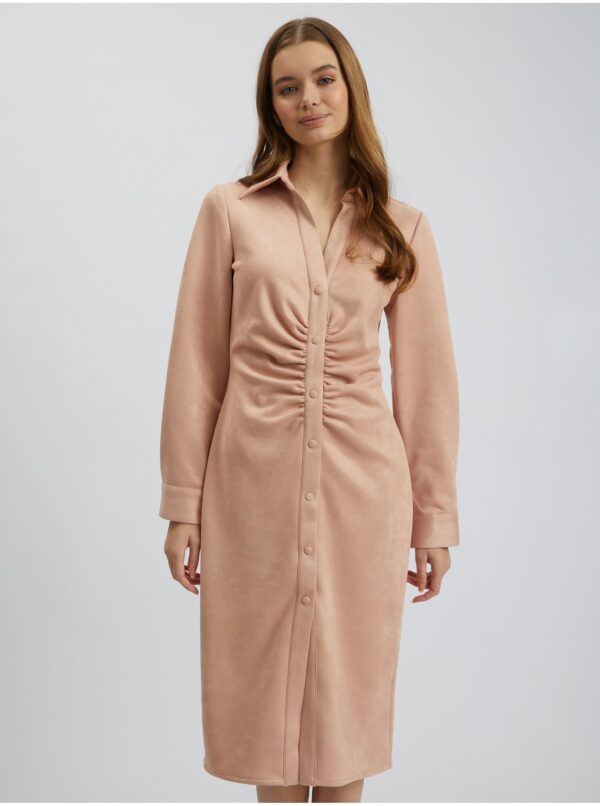 Orsay Light pink women's sheath dress in suede finish - Women