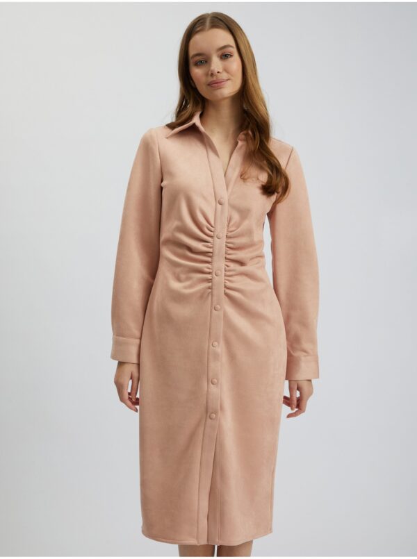Orsay Light pink women's sheath dress in suede finish - Women