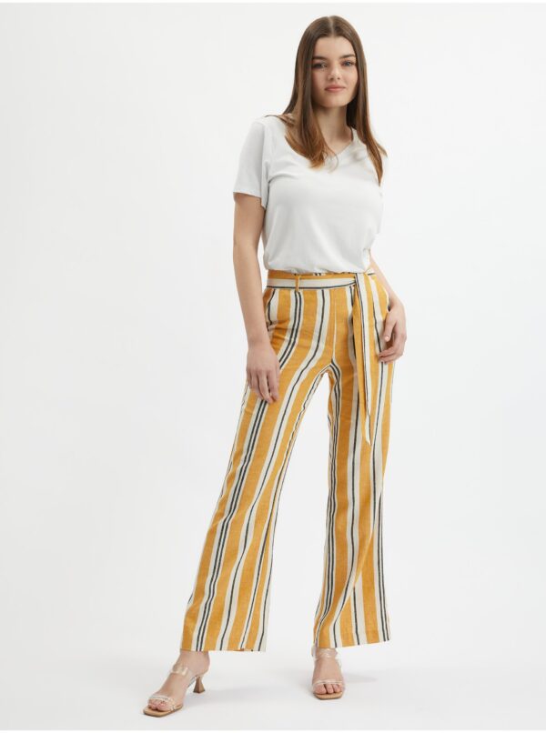 Orsay Orange Ladies Striped Linen Trousers - Women