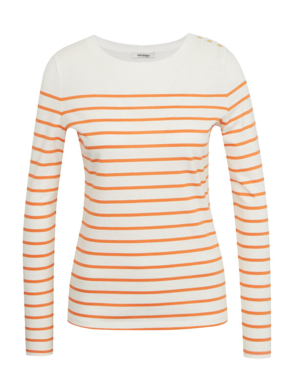 Orsay Orange and White Women Striped T-Shirt - Women