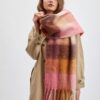 Orsay Pink-Brown Ladies Checkered Scarf - Ladies