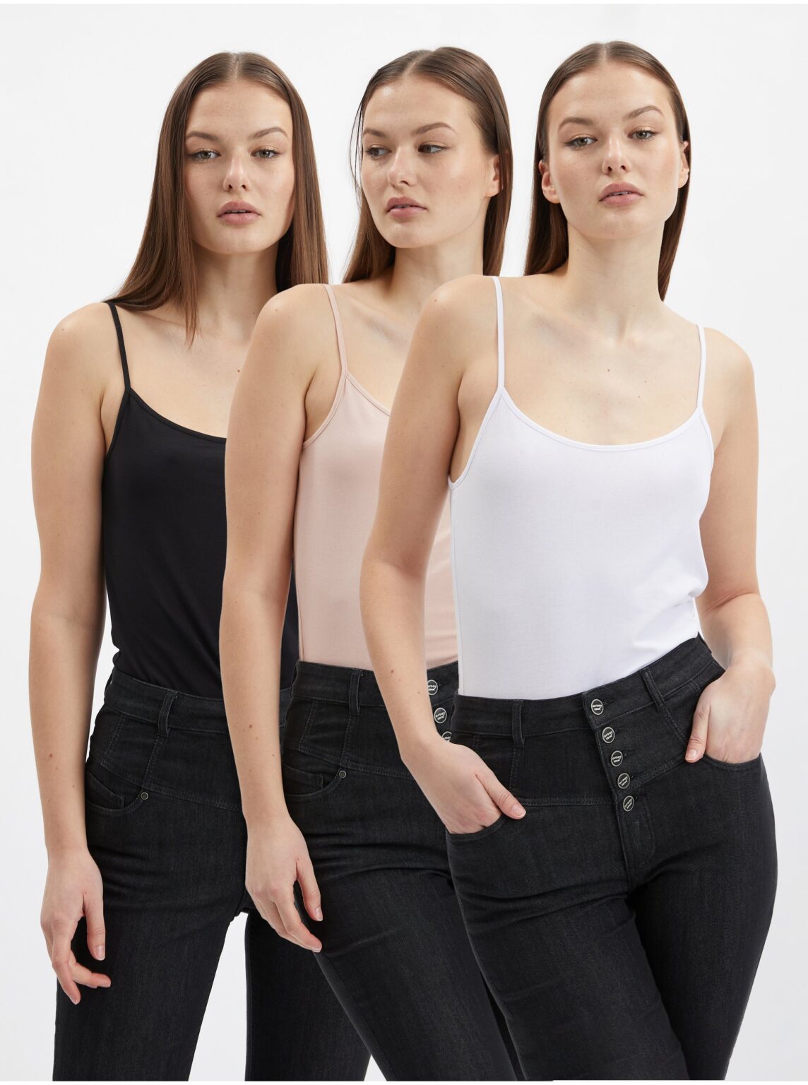 Orsay Set of three women's basic tank tops in white
