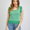 Orsay White Green Women Striped T-Shirt - Women