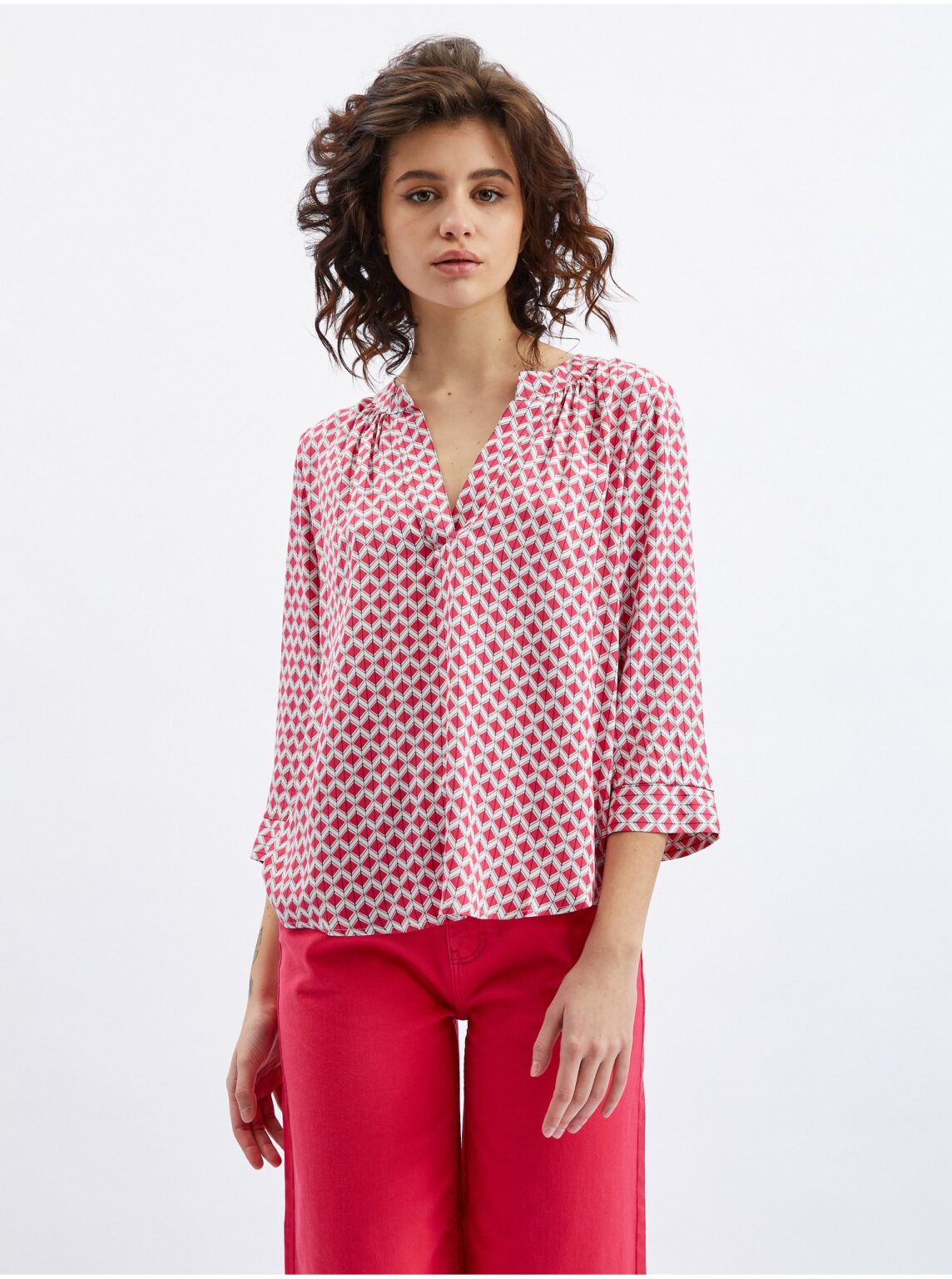 Orsay White & Pink Ladies Patterned Blouse - Ladies