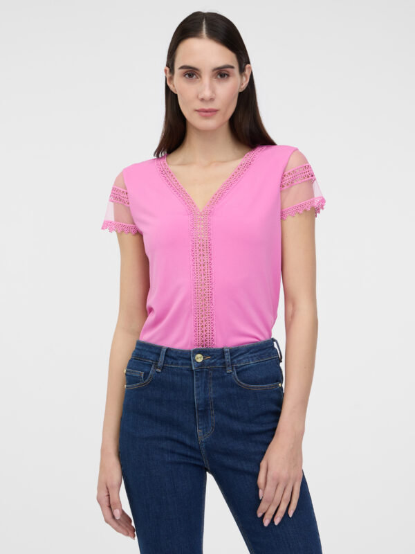 Orsay Women's Pink T-Shirt with Short Sleeves - Women